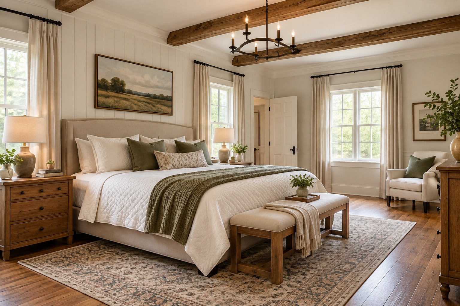 Upgrading Historic Farmhouse Bedrooms: Sizing Up to King Without Sacrificing Floor Plan Flow